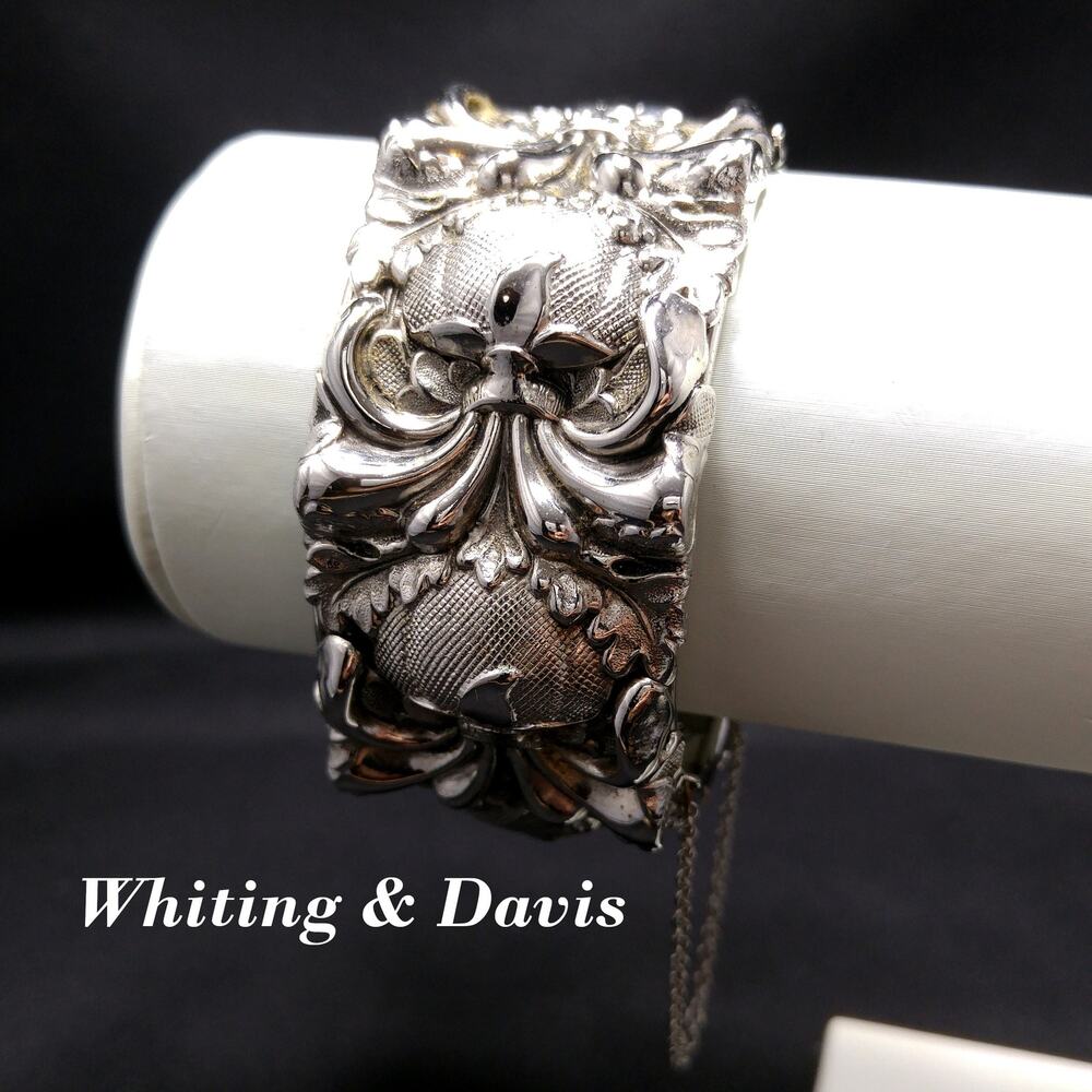 Whiting & Davis Antiqued Floral Wide Bracelet, Book Piece